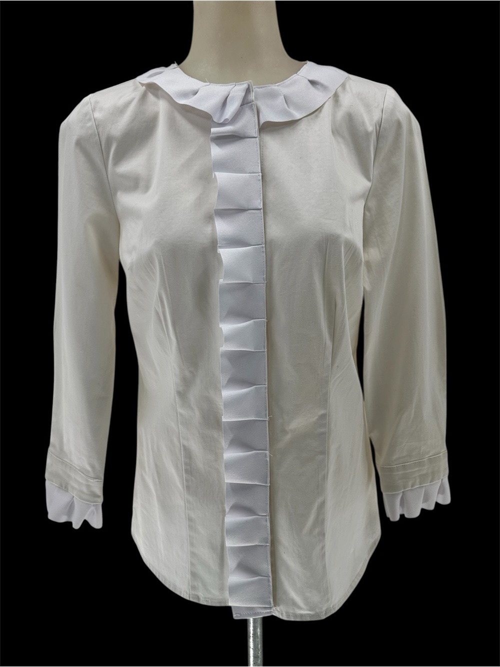 Patty Kim XS Pearl White Cream Ruffled Ribbon Front Women's Blouse
